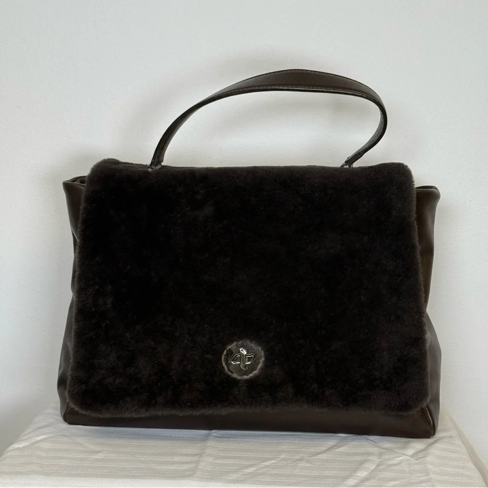 Varriale Italian Dark Brown Leather And Shearling Messenger Bag Adjustable Strap - Picture 13 of 16
